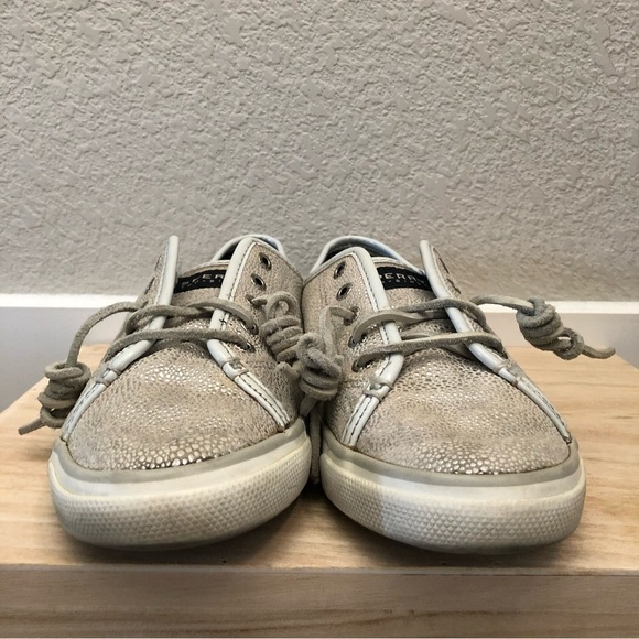 Sperry Seacoast Silver White Metallic Low Top Sneaker 7.5 - Picture 4 of 8